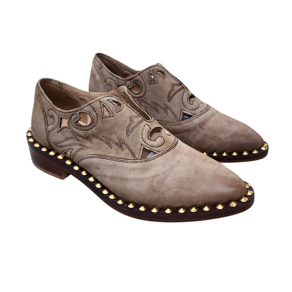 Free People Twin Falls Leather Studded Cowgirl Loafers 36